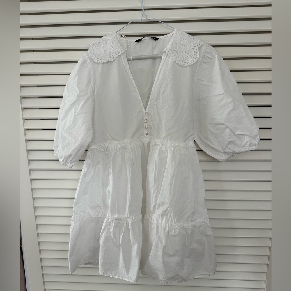 Zara White Dress with Puff Sleeves